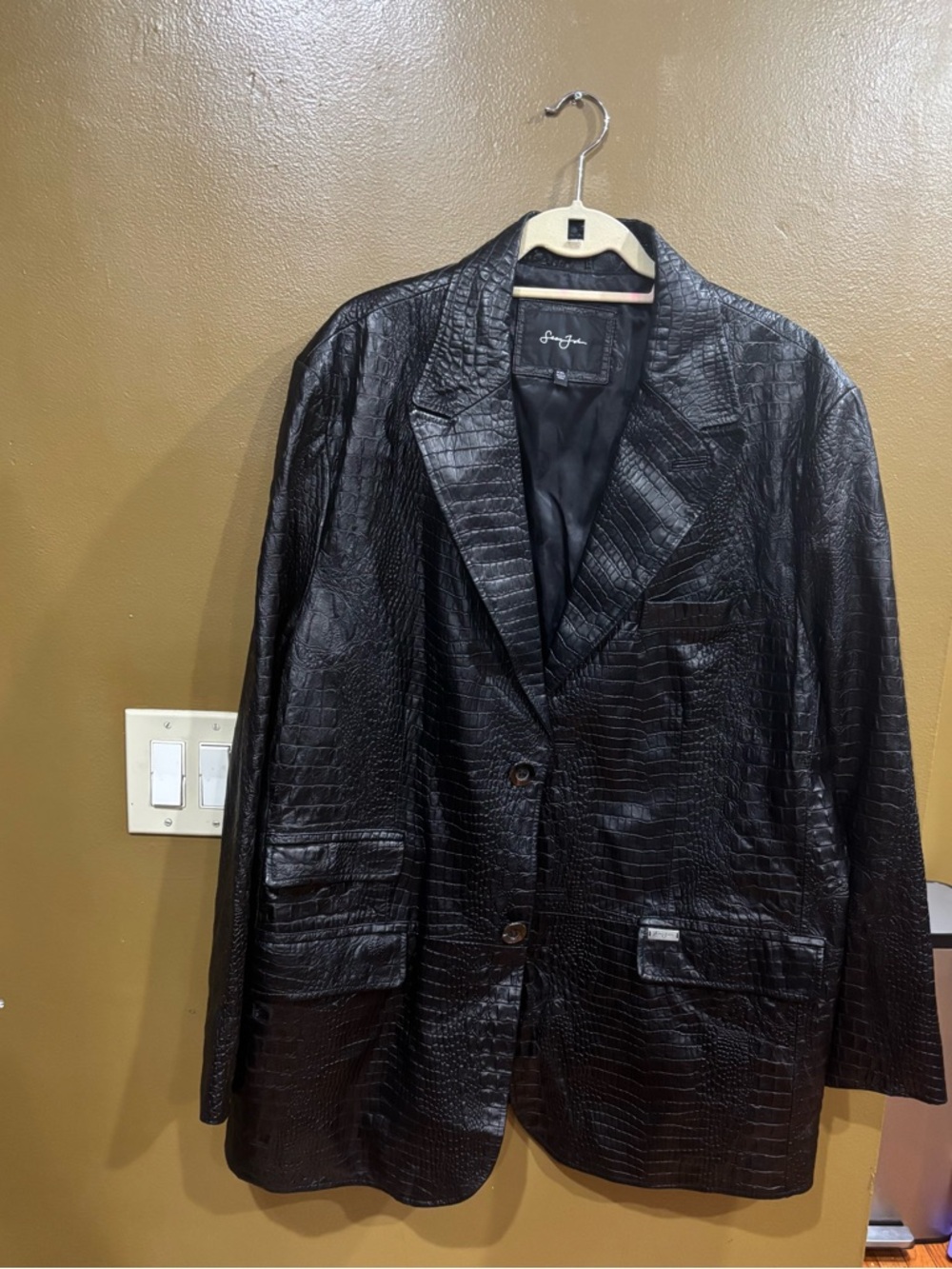 VTG Sean John Men's 100% Leather Croc Embossed Blazer 2 Button (Black) XXL